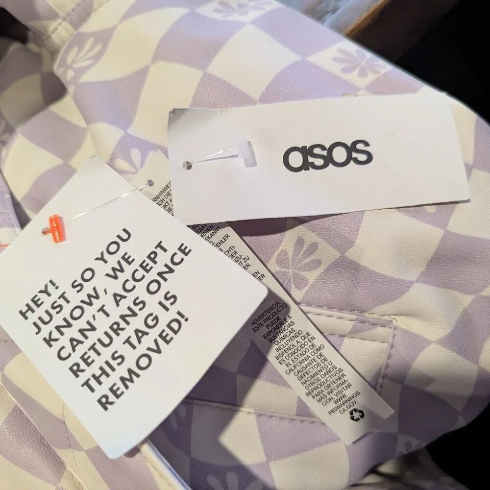 NWT- ASOS * Printed Faux Leather Bomber Jacket in Lilac * Size 12 - Picture 13 of 13